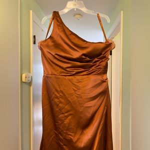Mori Lee style #21795 bronze bridesmaids dress, size 18 bronze